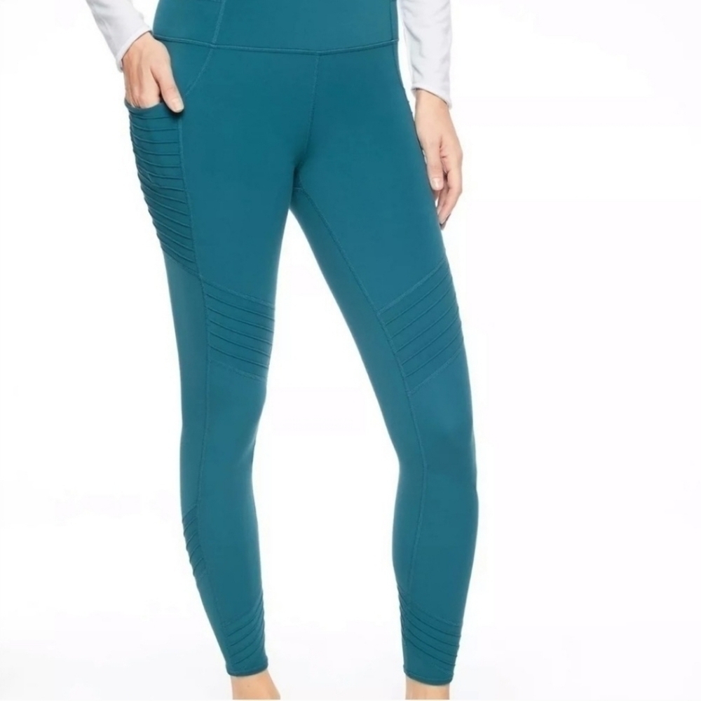 Athleta | Women's Blue/Green Stash Pocket Moto Tight Leggings (Size Small)